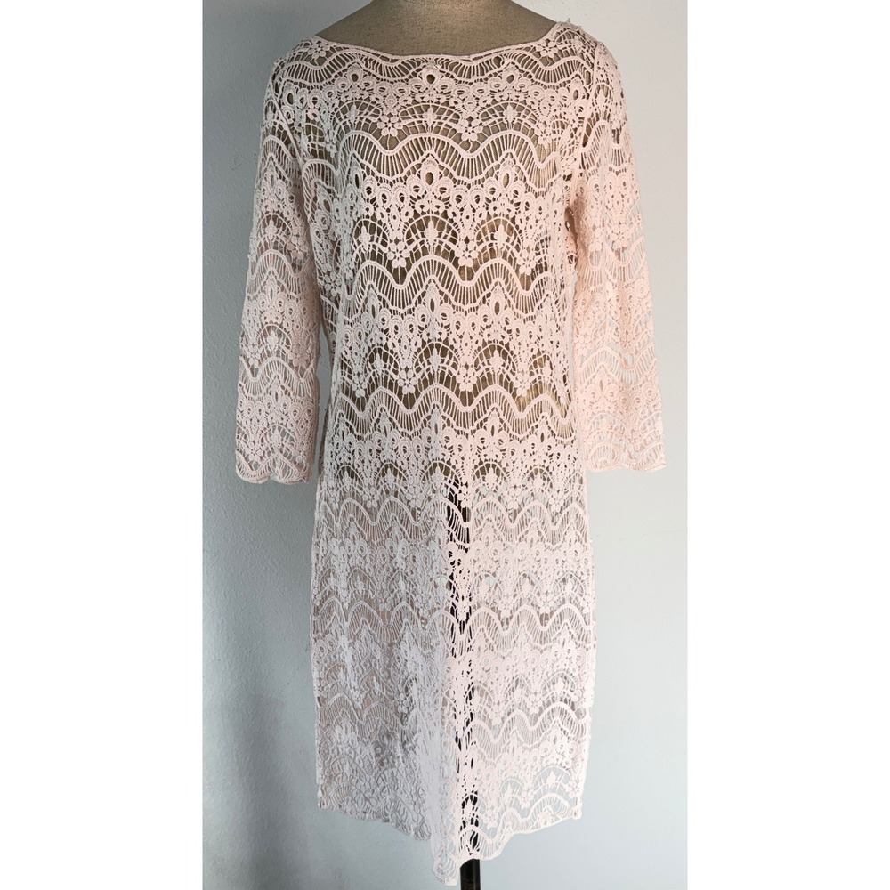 Vintage Lauren Ralph Lauren Crochet Lace Dress Swim Coverup Soft Pink Coquette M